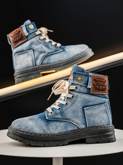 High cut denim boot with chunky grip sole design for men | Wilford
