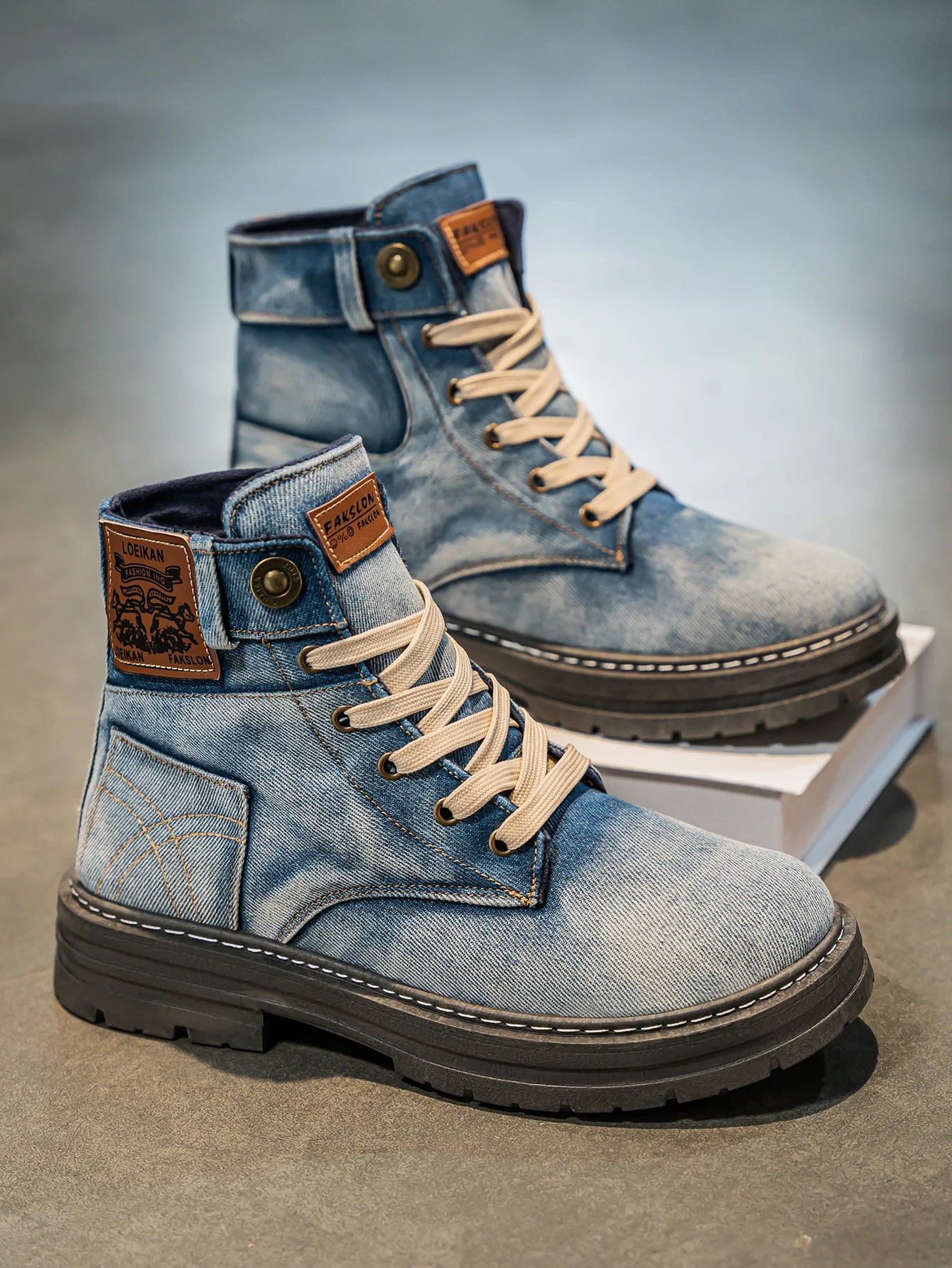 High cut denim boot with chunky grip sole design for men | Wilford