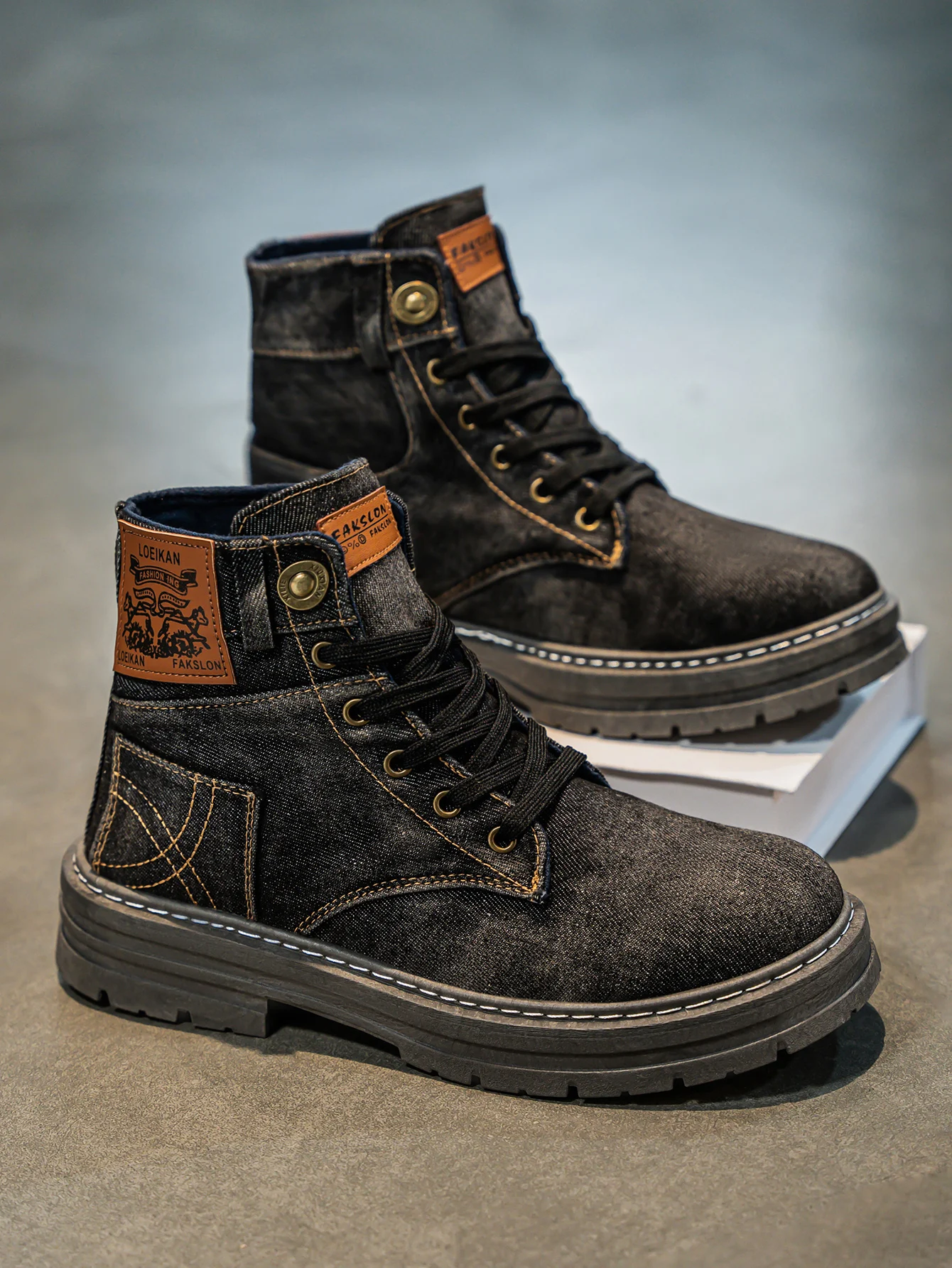 High cut denim boot with chunky grip sole design for men | Wilford