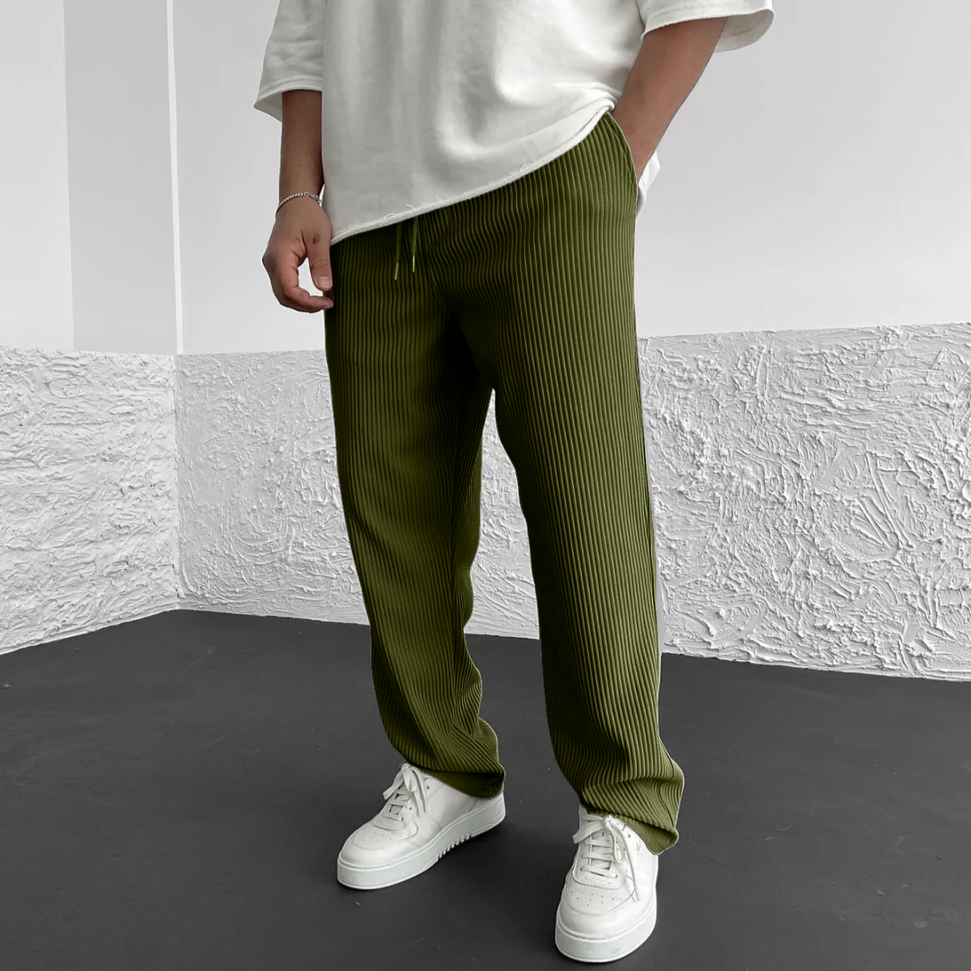Relaxed straight leg ribbed knit pants with drawstring for men | Virel