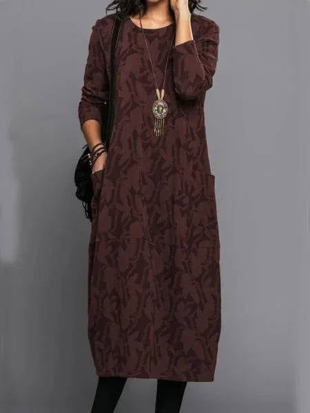 Long sleeve midi dress with pockets for women | Elodie