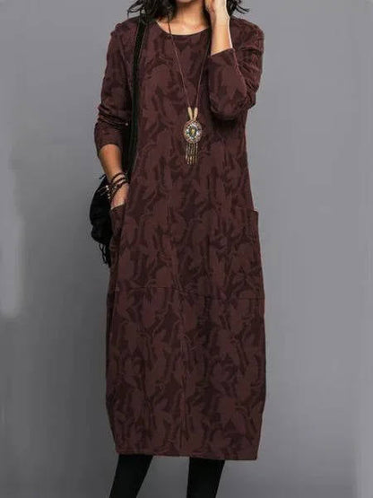 Long sleeve midi dress with pockets for women | Elodie