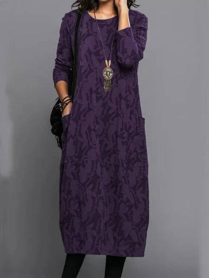 Long sleeve midi dress with pockets for women | Elodie