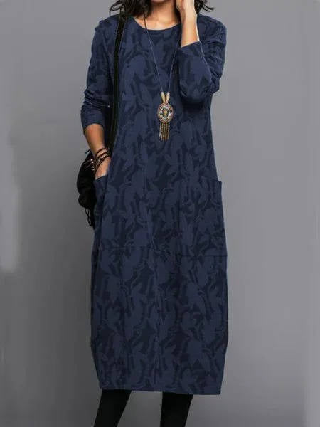 Long sleeve midi dress with pockets for women | Elodie