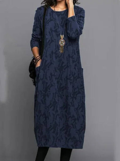 Long sleeve midi dress with pockets for women | Elodie