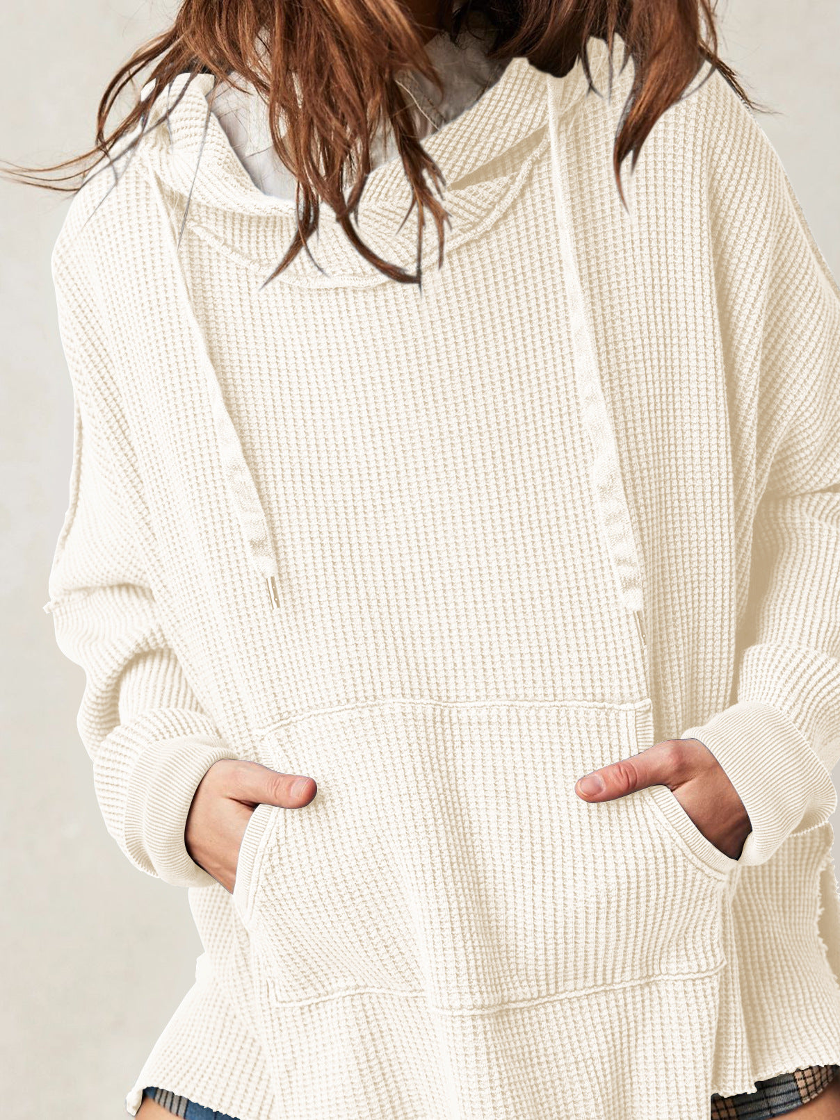 Cosy oversized waffle-knit hoodie for women | Haven -12