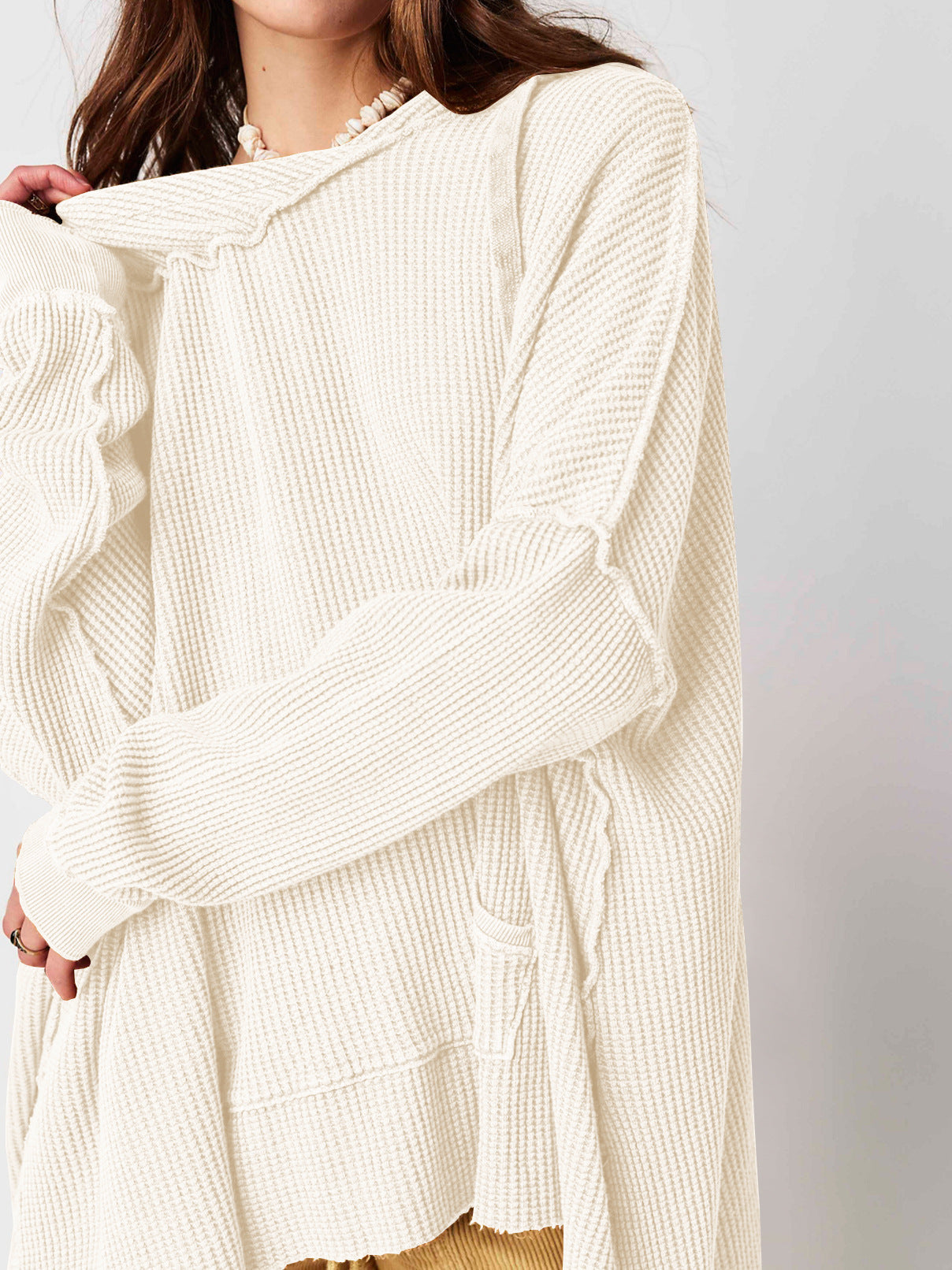Cosy oversized waffle-knit hoodie for women | Haven -13