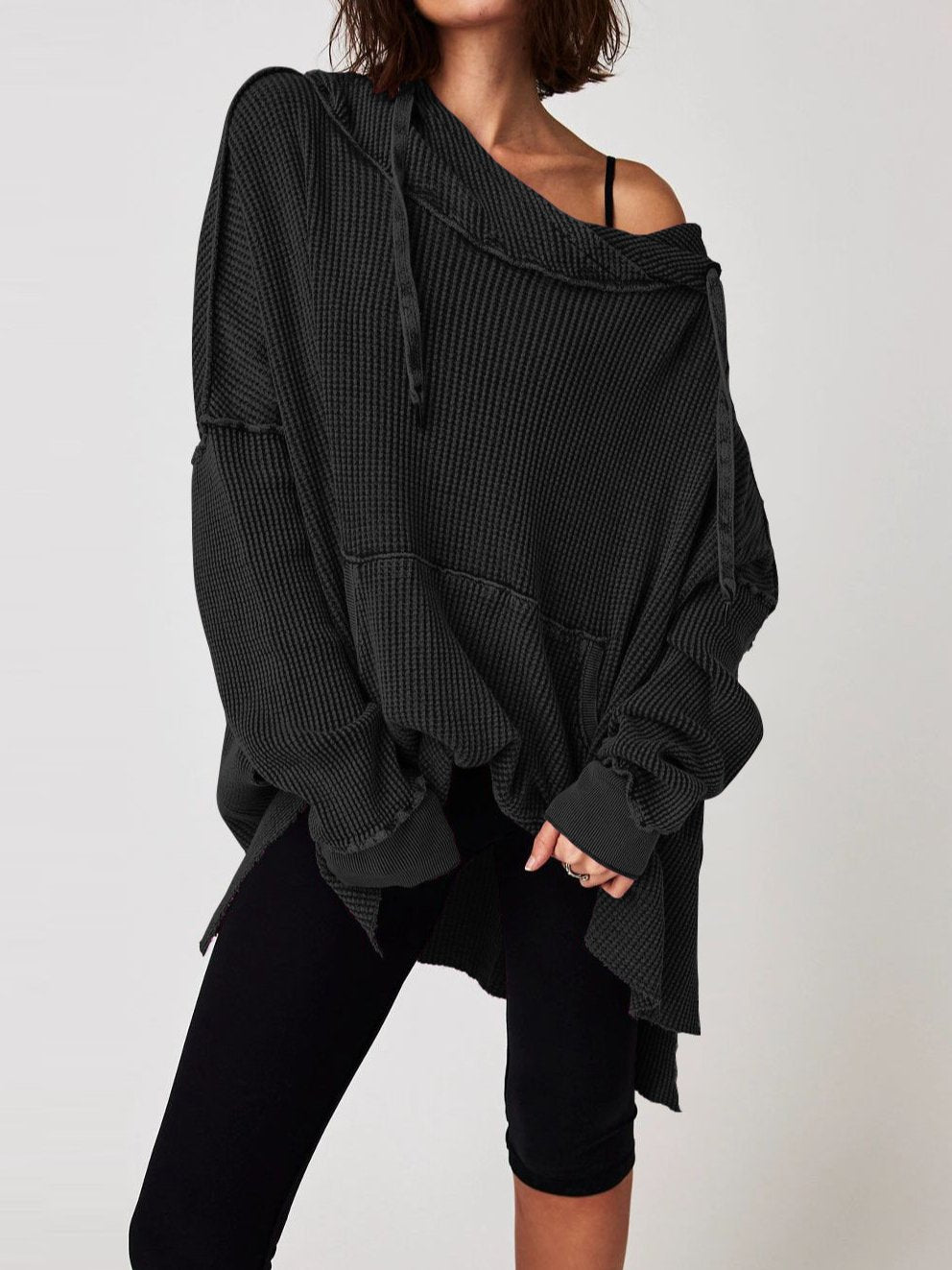 Cosy oversized waffle-knit hoodie for women | Haven -6