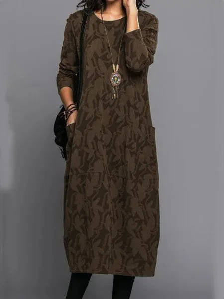 Long sleeve midi dress with pockets for women | Elodie