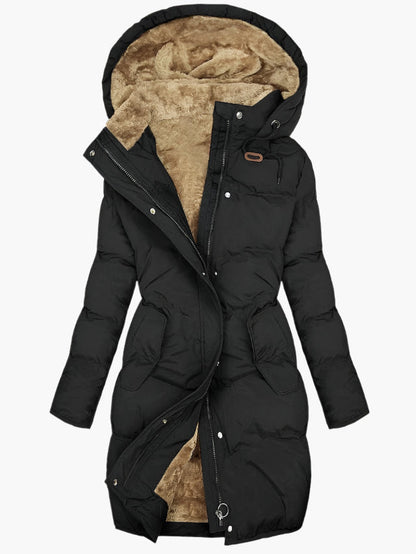 Quilted hooded knee-length puffer coat for women -2