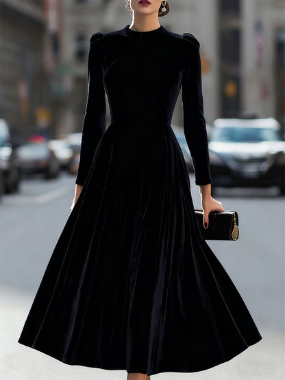 Long-Sleeve Midi Dress with Fitted Bodice for women | Noirelle