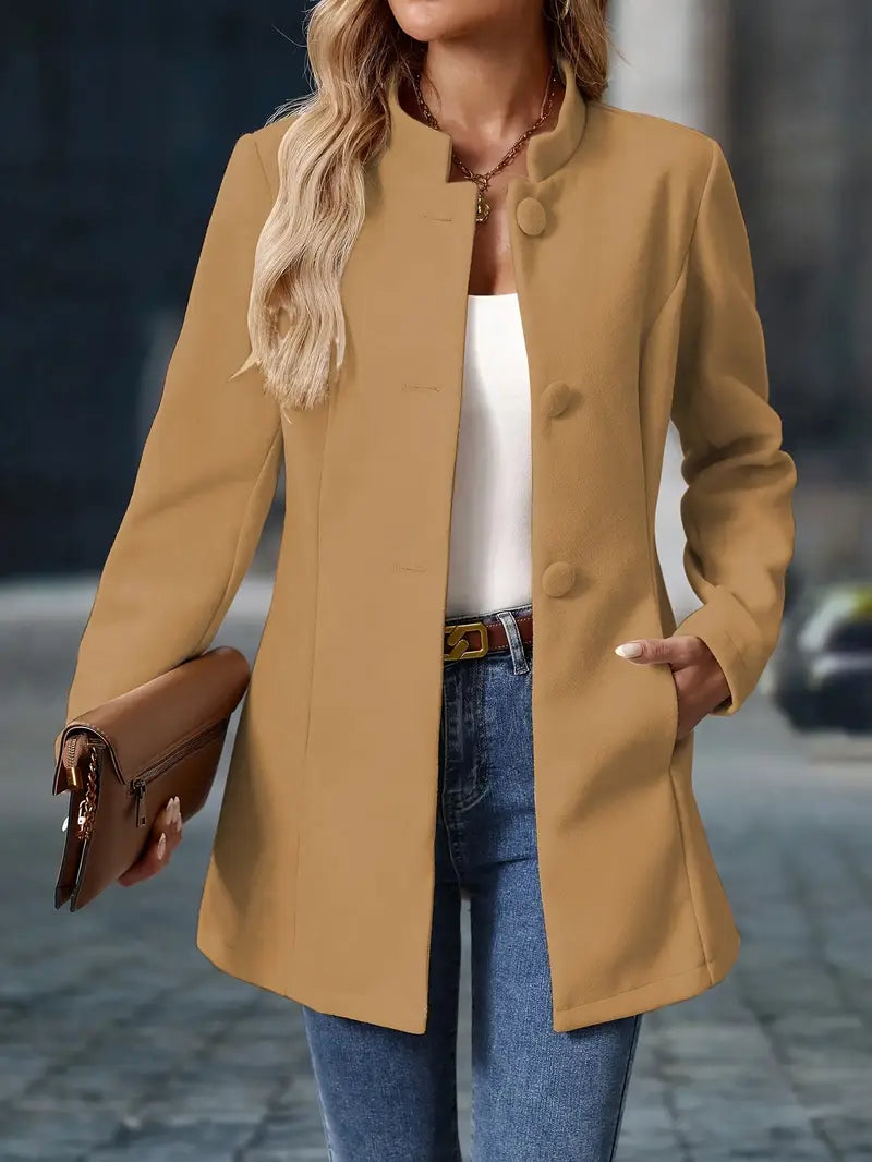 Classic Long Button-Up Autumn Coat Outerwear for women | Elara