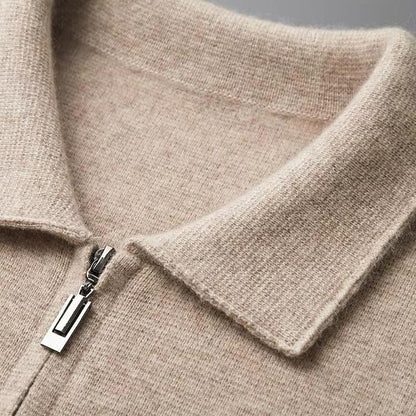 Refined zip up knit jacket with structured collar for men | Valenor