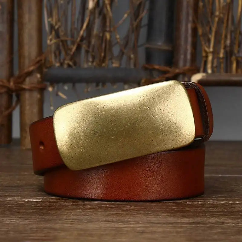 Vintage brass buckle waist belt with classic finish for men | Orion