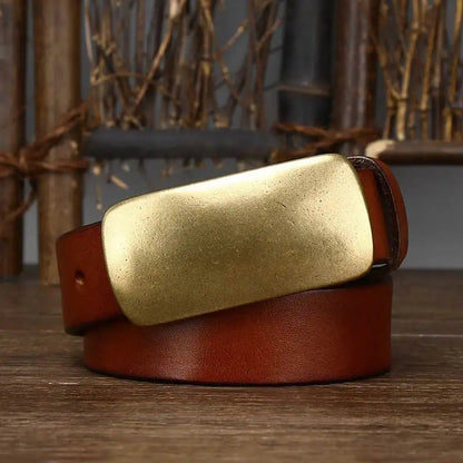 Vintage brass buckle waist belt with classic finish for men | Orion