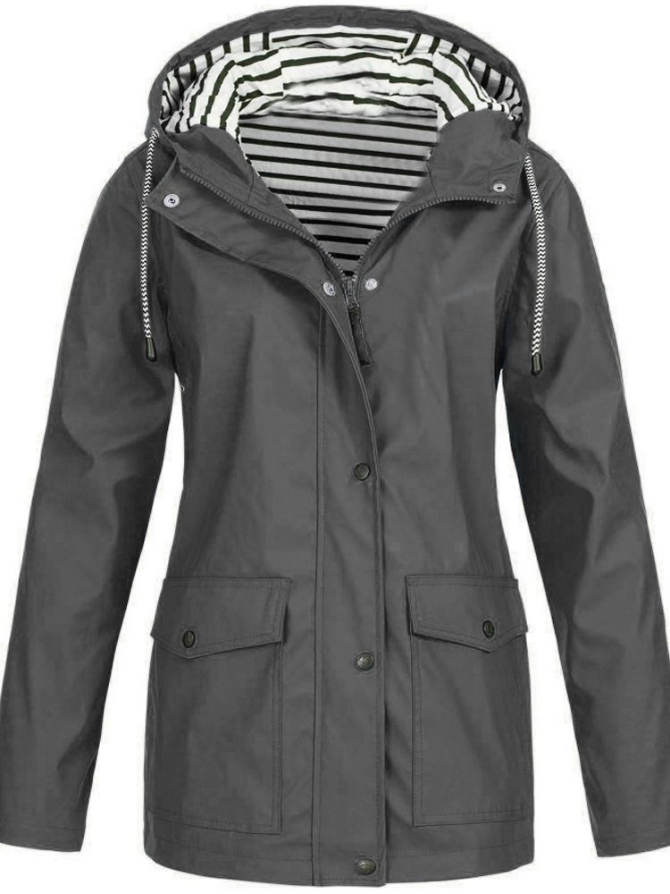 Waterproof hooded rain jacket with striped lining for women | Mirella