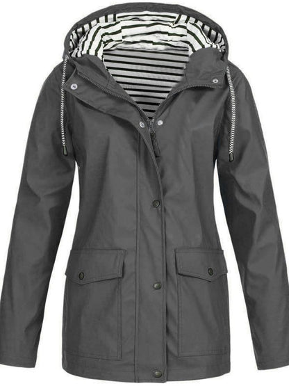 Waterproof hooded rain jacket with striped lining for women | Mirella