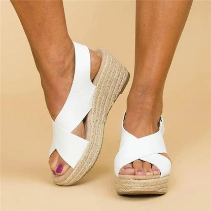 Orthopedic espadrille wedge sandals with cross straps for women | Calista