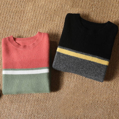 Formal O-neck knit sweater with stripe detail for men | Franco Bianchi