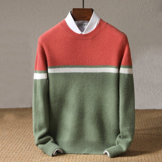 Formal O-neck knit sweater with stripe detail for men | Franco Bianchi