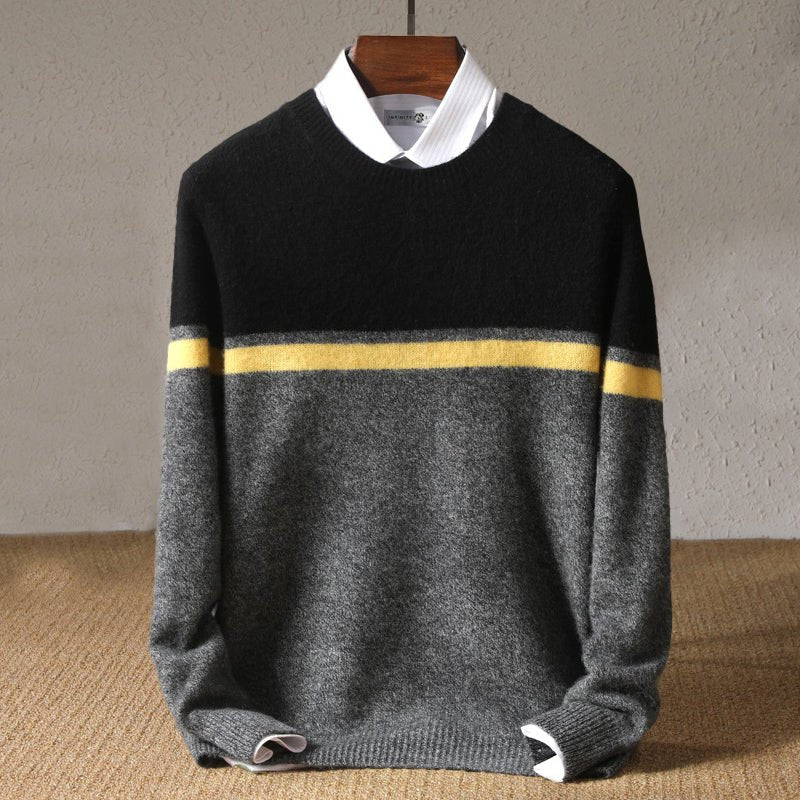 Formal O-neck knit sweater with stripe detail for men | Franco Bianchi