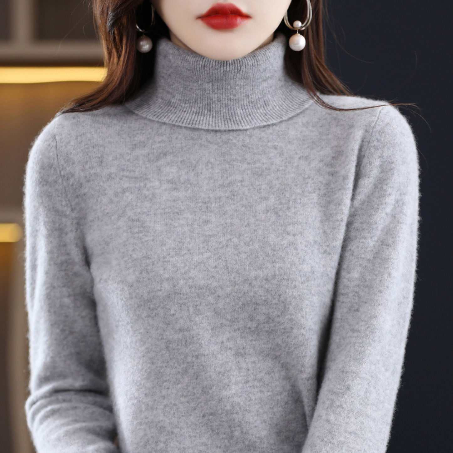 Warm premium cashmere turtleneck sweater for women | Emmie -10