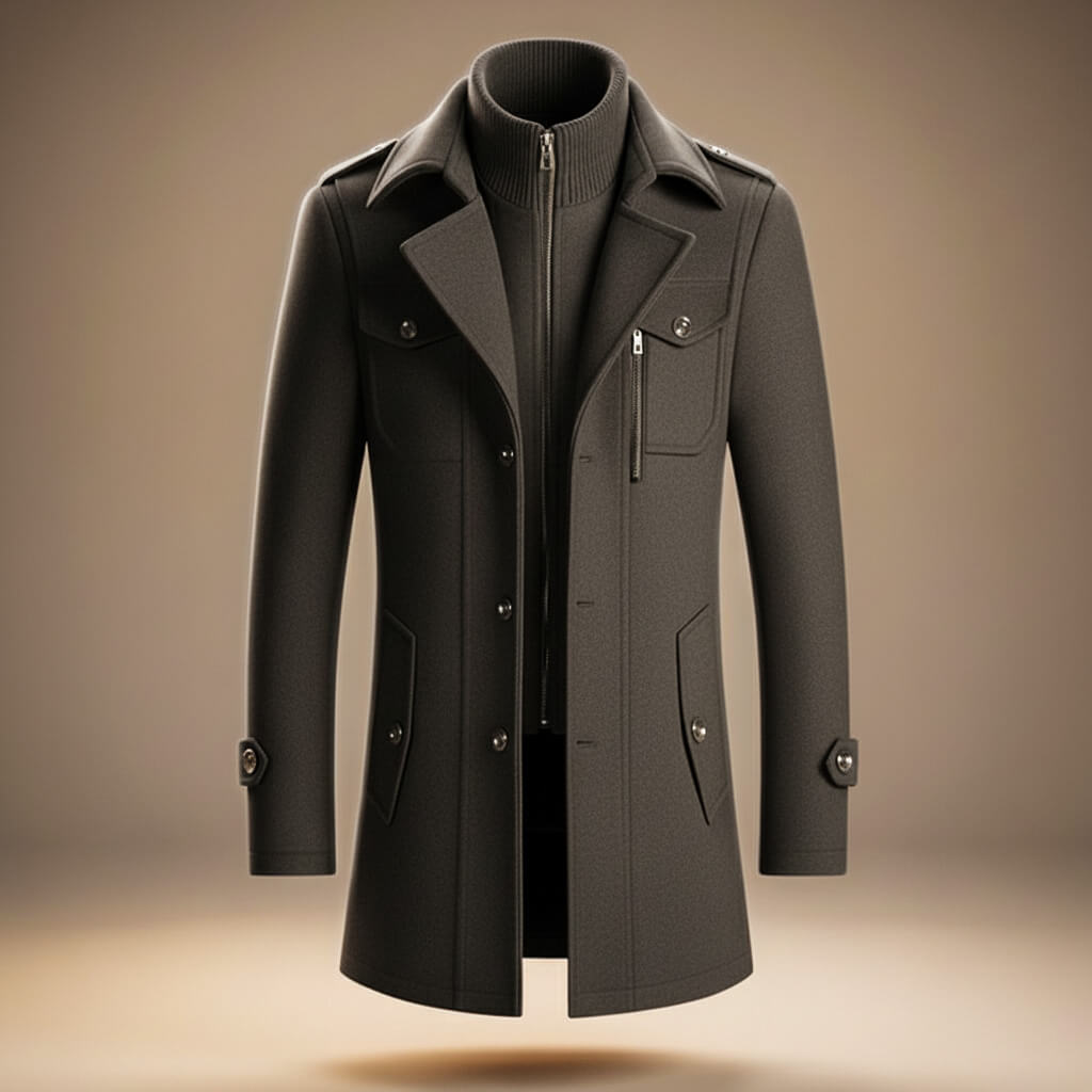 Refined classic virgin wool overcoat for men | Marco -5