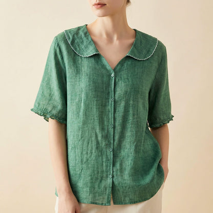 Elegant scalloped collar linen blouse for women | Clara -1