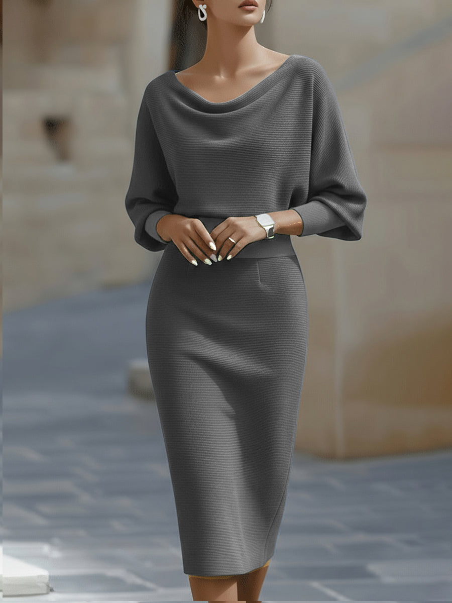 White Draped Batwing Midi Dress for women | Avelisse