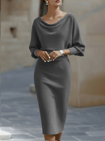 White Draped Batwing Midi Dress for women | Avelisse