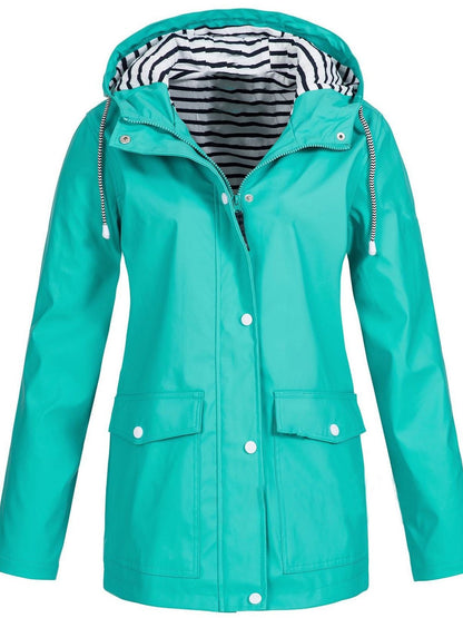 Waterproof hooded rain jacket with striped lining for women | Mirella