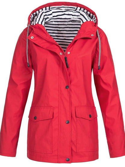 Waterproof hooded rain jacket with striped lining for women | Mirella