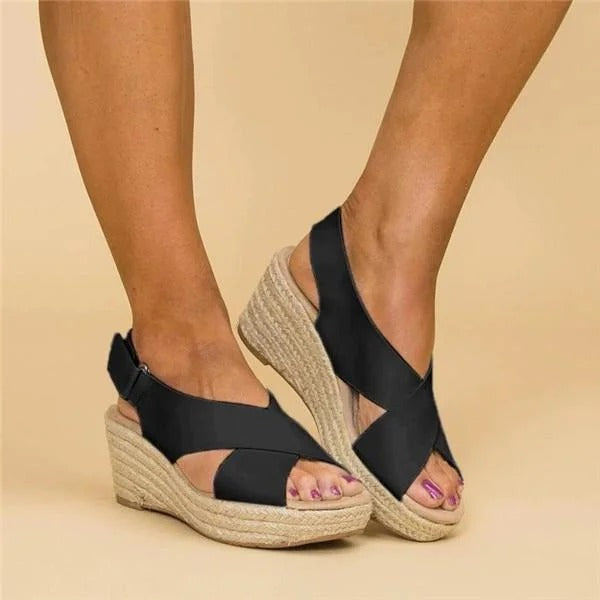 Orthopedic espadrille wedge sandals with cross straps for women | Calista