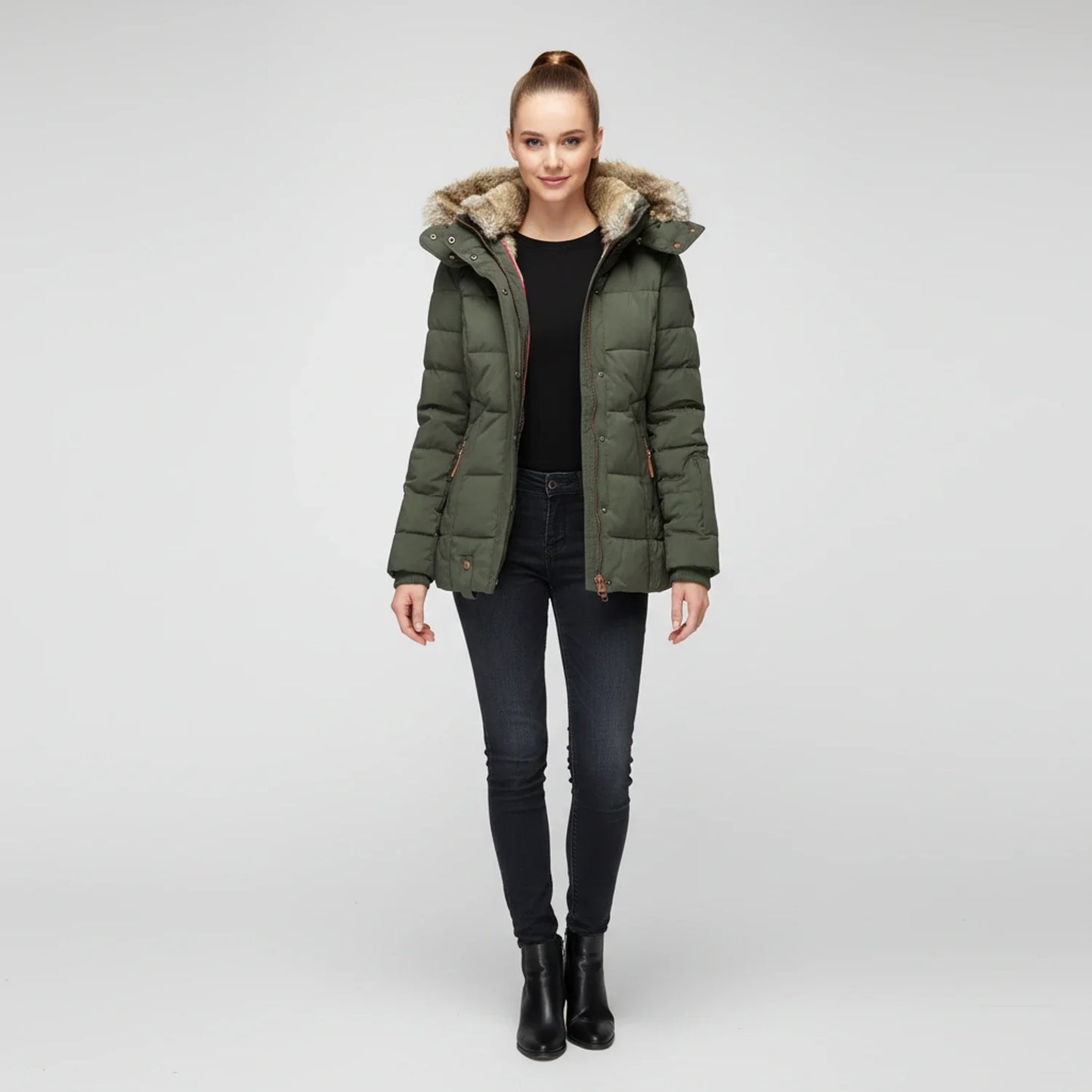 Hooded quilted puffer jacket with fitted silhouette design for women | Aurora