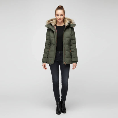 Hooded quilted puffer jacket with fitted silhouette design for women | Aurora