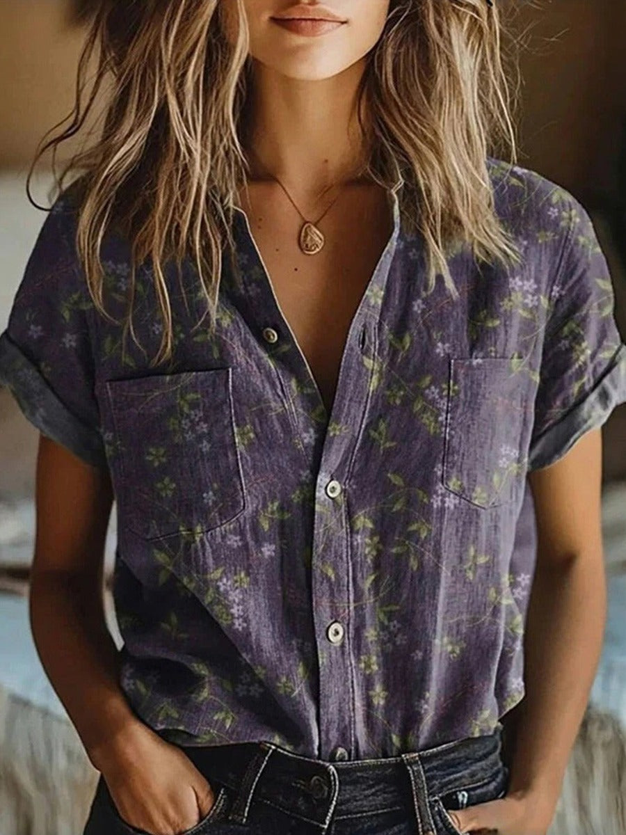 Floral vintage blouse with lapel collar for women | Rosalie