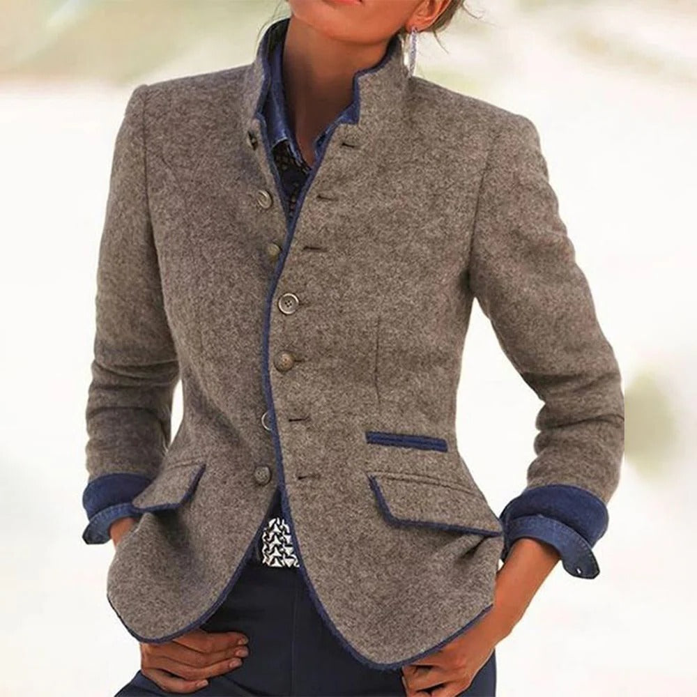 Vintage stand-collar two-tone blazer for women | Adrienne
