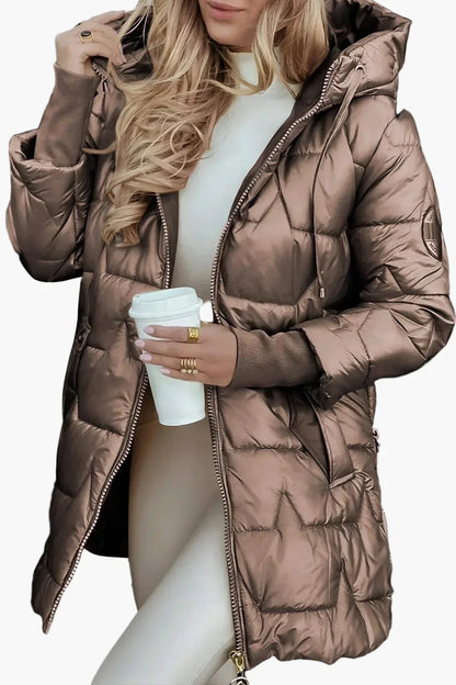Elegant Hooded Long Puffer Winter Coat for women | Seraphina