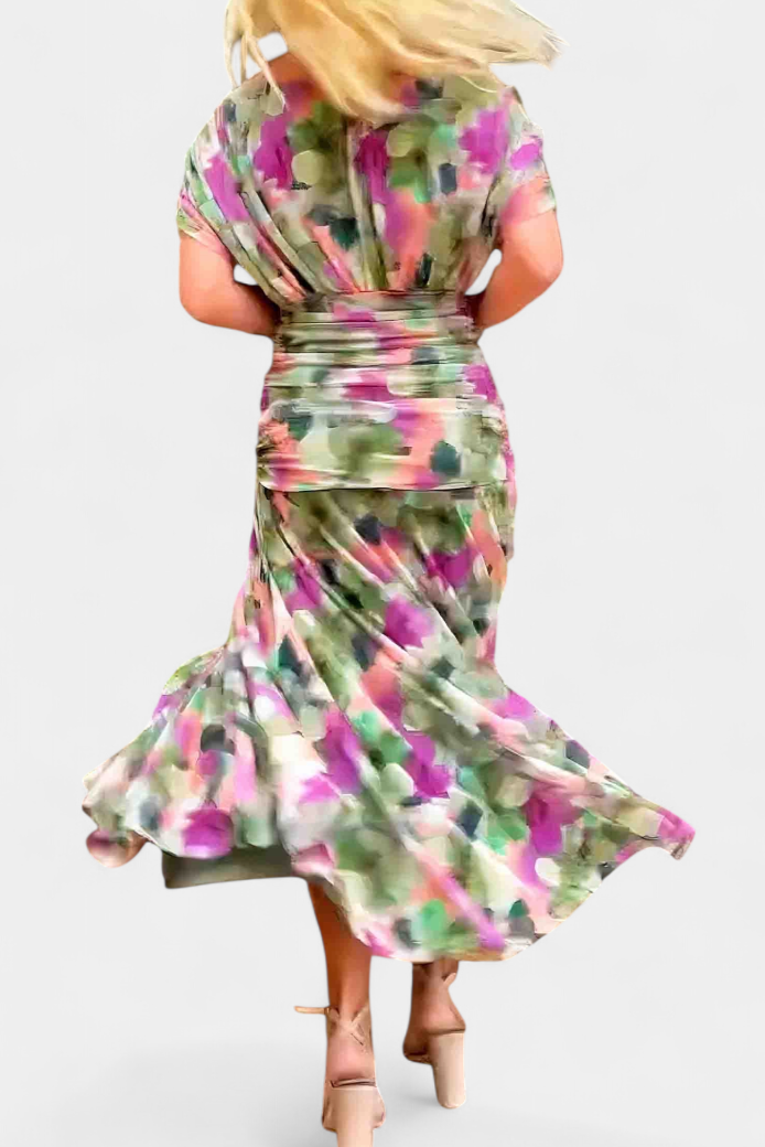 Elegant Floral V Neck Midi Dress for women | Mirelle