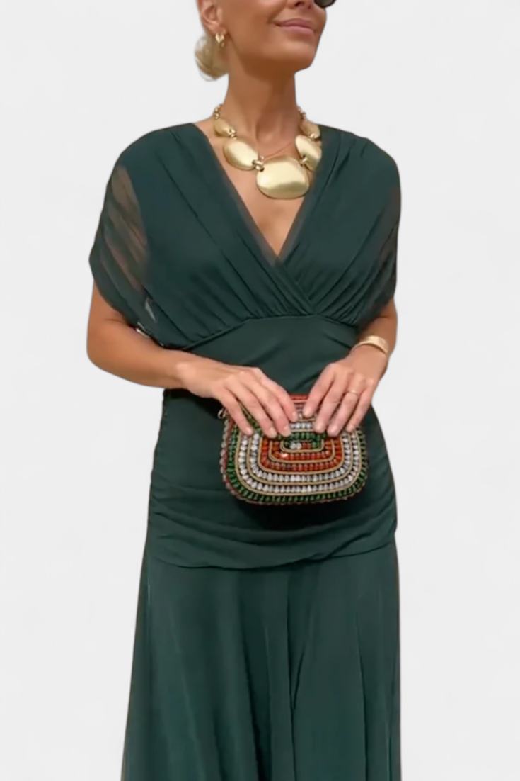 Elegant Floral V Neck Midi Dress for women | Mirelle
