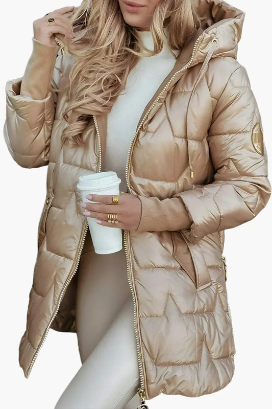 Elegant Hooded Long Puffer Winter Coat for women | Seraphina