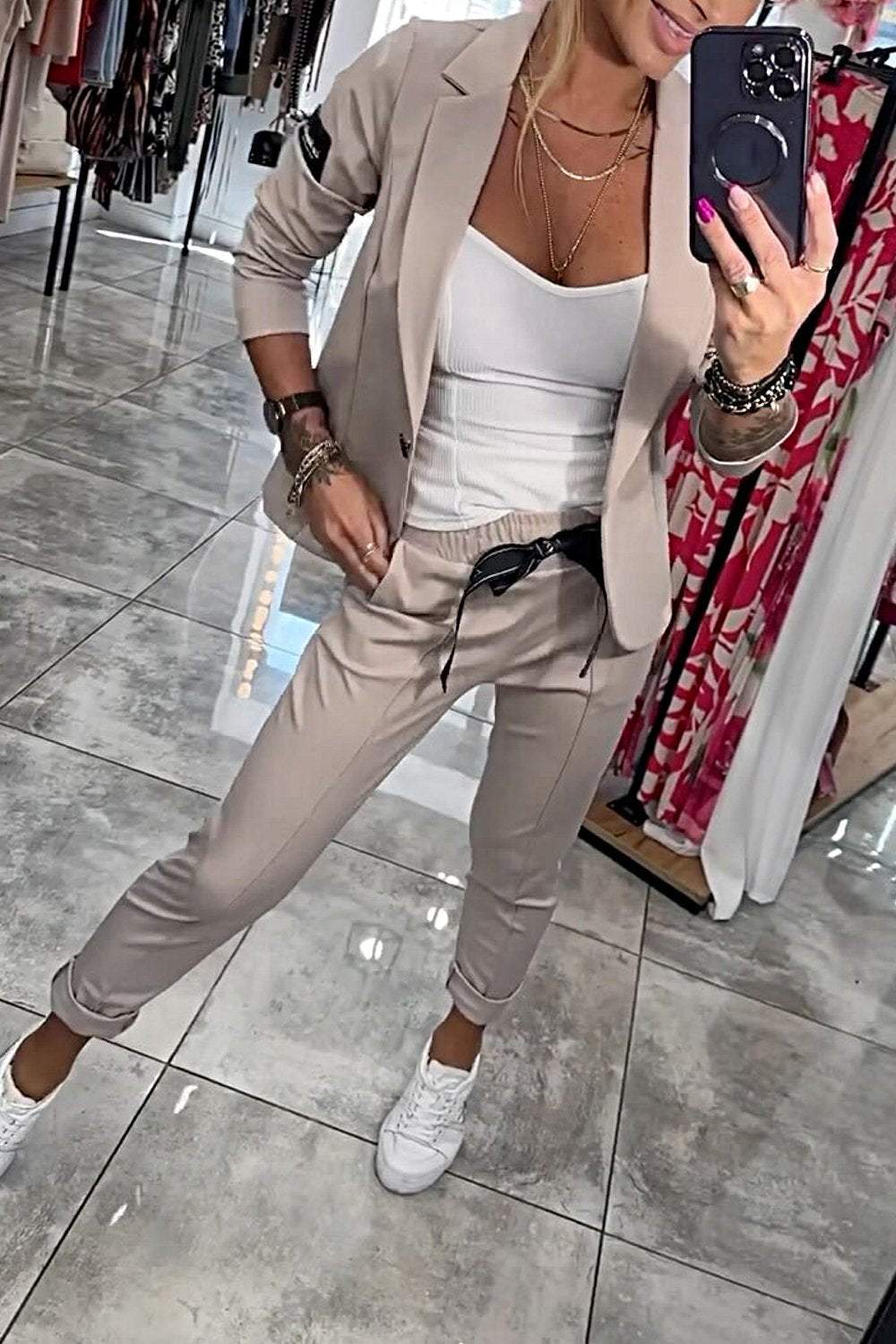 Relaxed solid color two piece dress with matching jacket for women | Fenna