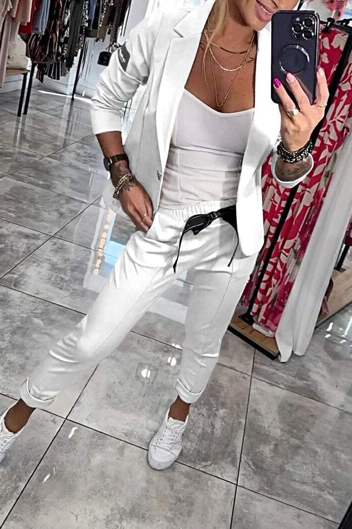 Relaxed solid color two piece dress with matching jacket for women | Fenna