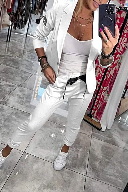 Relaxed solid color two piece dress with matching jacket for women | Fenna