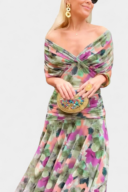 Elegant Floral V Neck Midi Dress for women | Mirelle