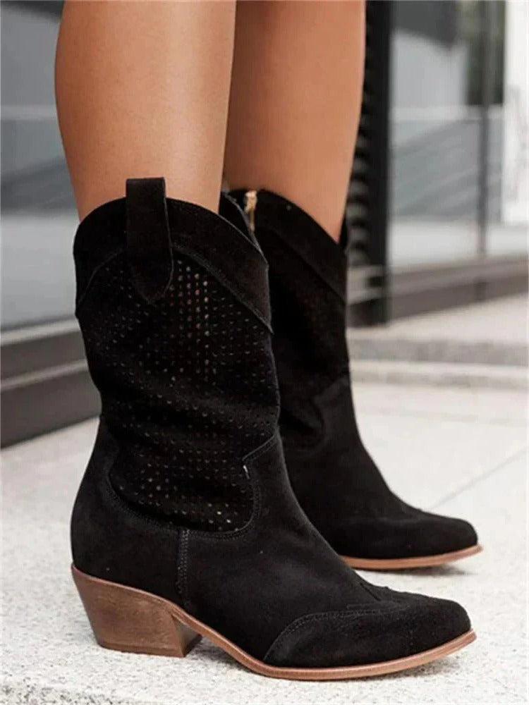 Mid-calf cowboy boots with side zipper for women | Sierra