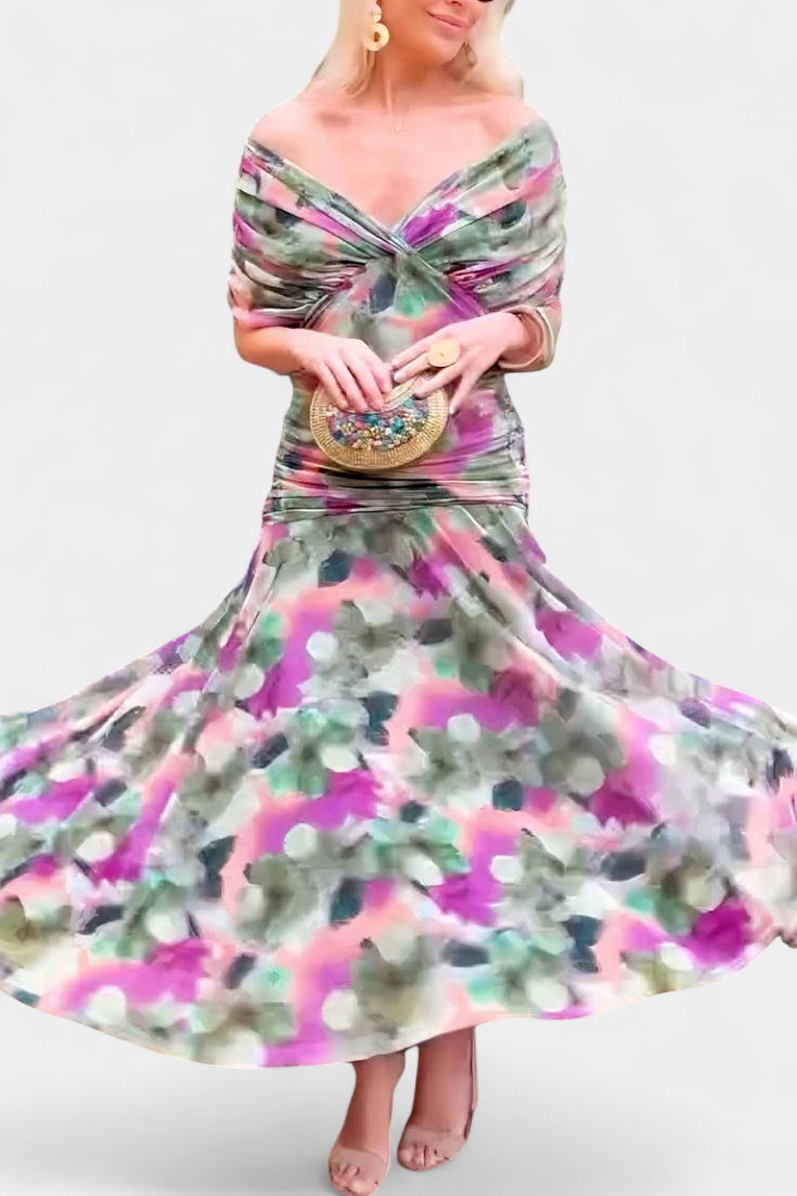 Elegant Floral V Neck Midi Dress for women | Mirelle