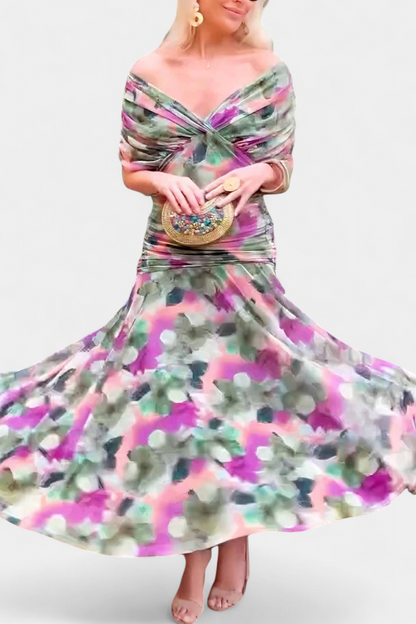 Elegant Floral V Neck Midi Dress for women | Mirelle