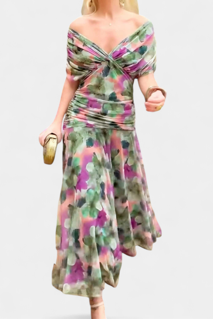 Elegant Floral V Neck Midi Dress for women | Mirelle
