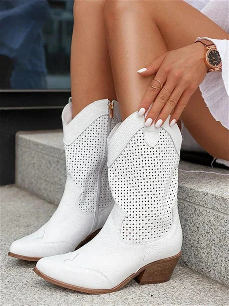 Mid-calf cowboy boots with side zipper for women | Sierra